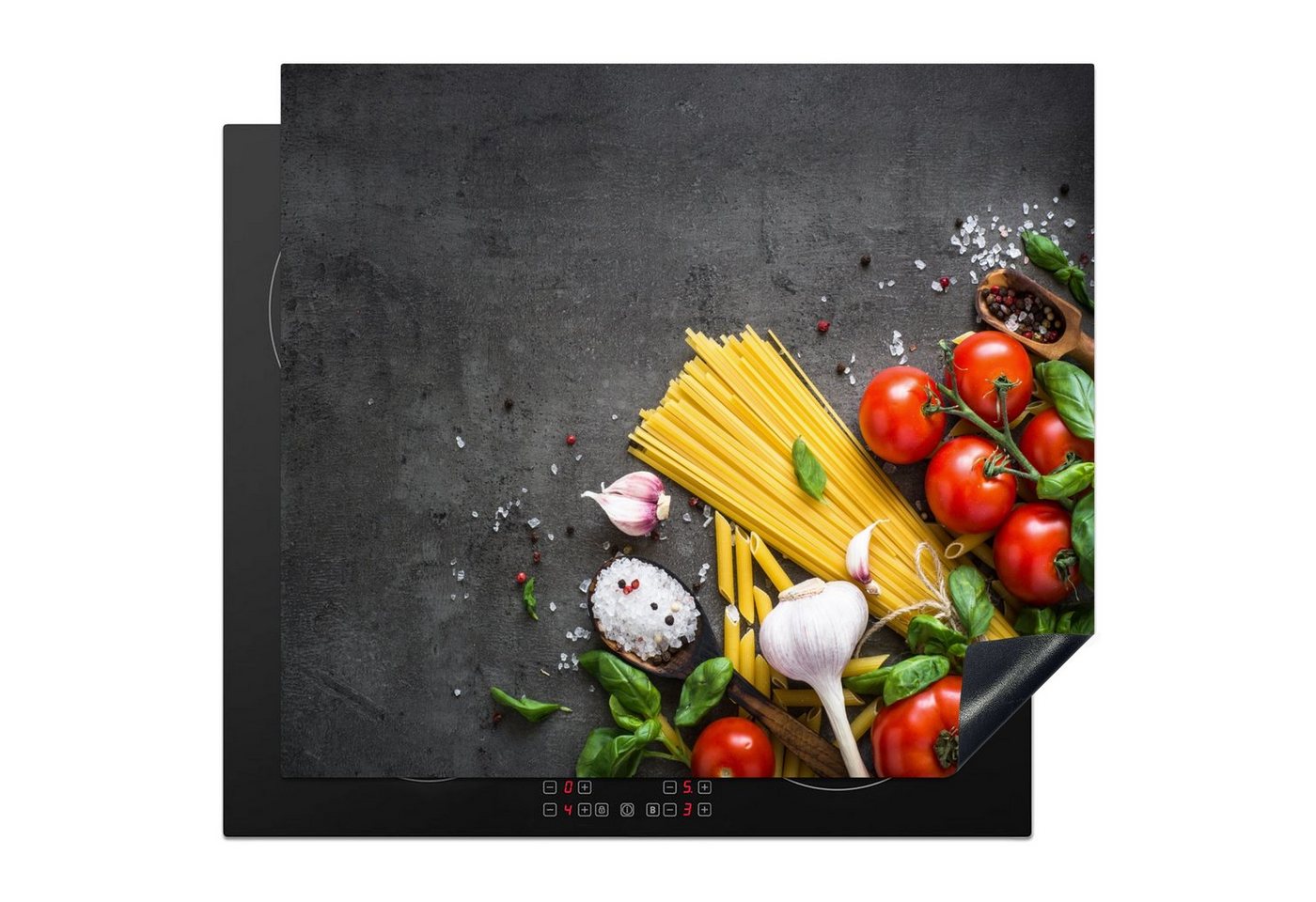 MuchoWow Herd-Abdeckplatte Nudeln - Kräuter - Tomate - Gewürze - Rustikal, Vinyl, (1 tlg), Küche Herdabdeckplatte Ceranfeld Vinyl Einteilig, 59x52 cm Bild 5