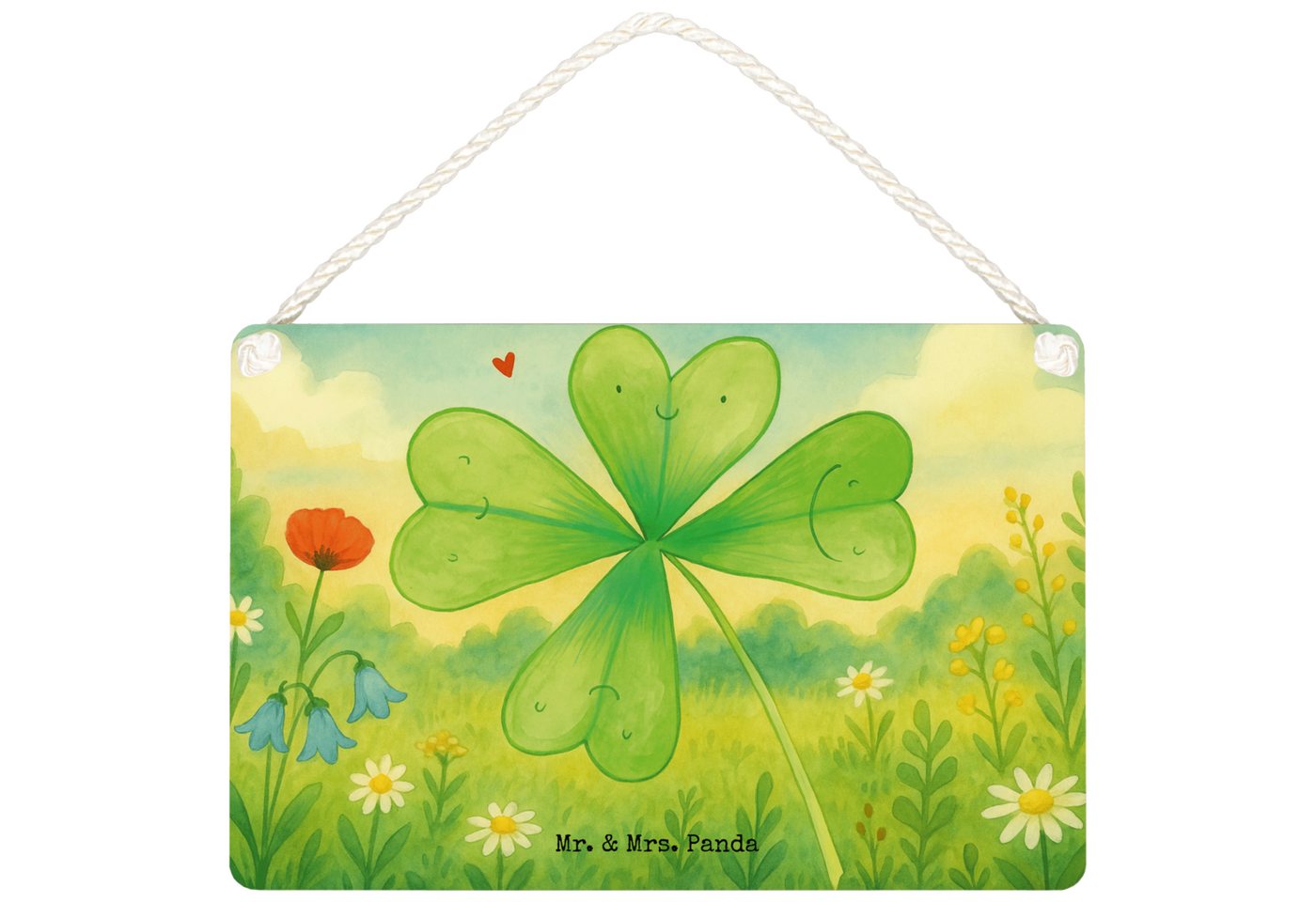 Mr. & Mrs. Panda Hinweisschild Blume Kleeblatt Design, Schild DIN A6, Weiß, Glücksbringer, Motivatio, (Packung), Deko Schild Motivation Glücksbringer Bild 2