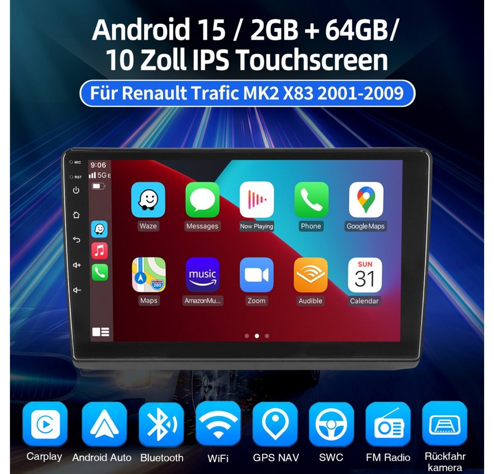 ESSGOO Für Renault Trafic II OPEL Vivaro A 2001-2009 Android 15 GPS Autoradio (RDS, Digitalradio (DAB), FM, AM, Navi Carplay Android Auto BT EQ USB WIFI) Bild 3