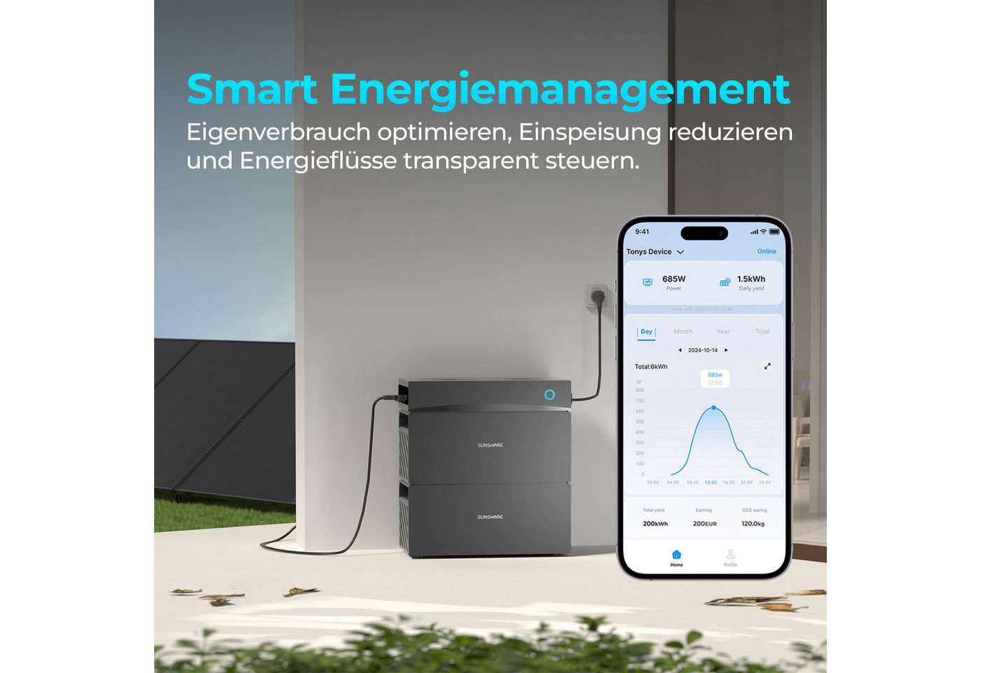 Sunshare Glory All-in-One Strompeicher, 2 – 4 kWh, erweiterbar bis 10 kWh Stromspeicher SUNSHARE Glory Stromspeicher 53000 mAh (230 V), Modularer 2–10 kWh Speicher mit Hybrid‑WR, IP65 und Semi‑Solid LFP