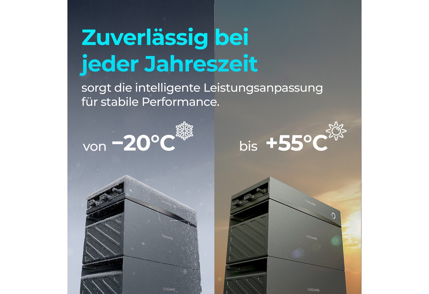 Sunshare Glory All-in-One Strompeicher, 2 – 4 kWh, erweiterbar bis 10 kWh Stromspeicher SUNSHARE Glory Stromspeicher 53000 mAh (230 V), Modularer 2–10 kWh Speicher mit Hybrid‑WR, IP65 und Semi‑Solid LFP Bild 2