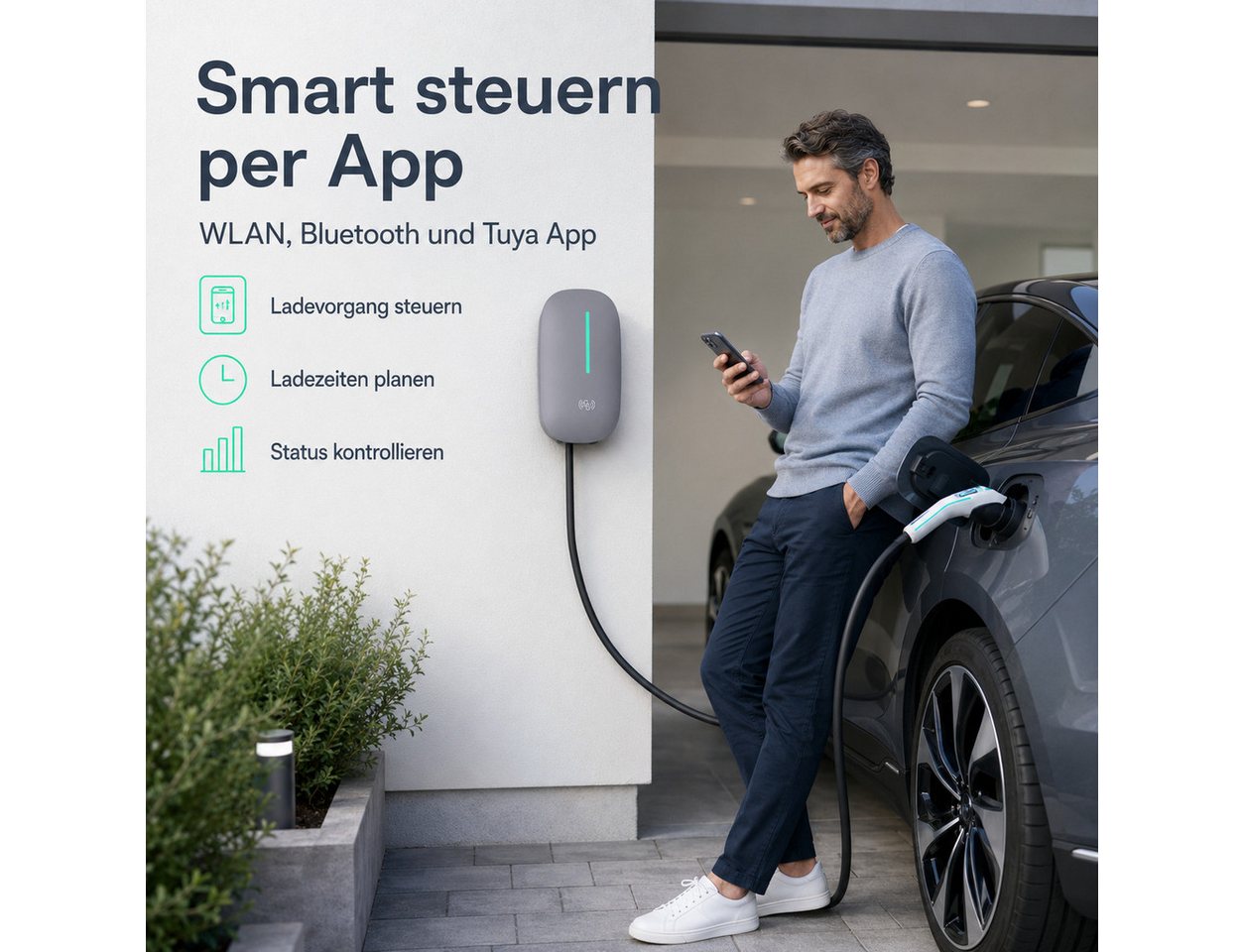 Tekoo Elektroauto-Ladestation Ladestation Wallbox E-Auto 7,4kW Typ 2 WLAN & App-Steuerung, Wallbox 7,4kW / 32A, 1-phasig, Einzelgerät, 9-facher Sicherheitsschutz,intelligenter Temperaturkontrollchip Bild 2