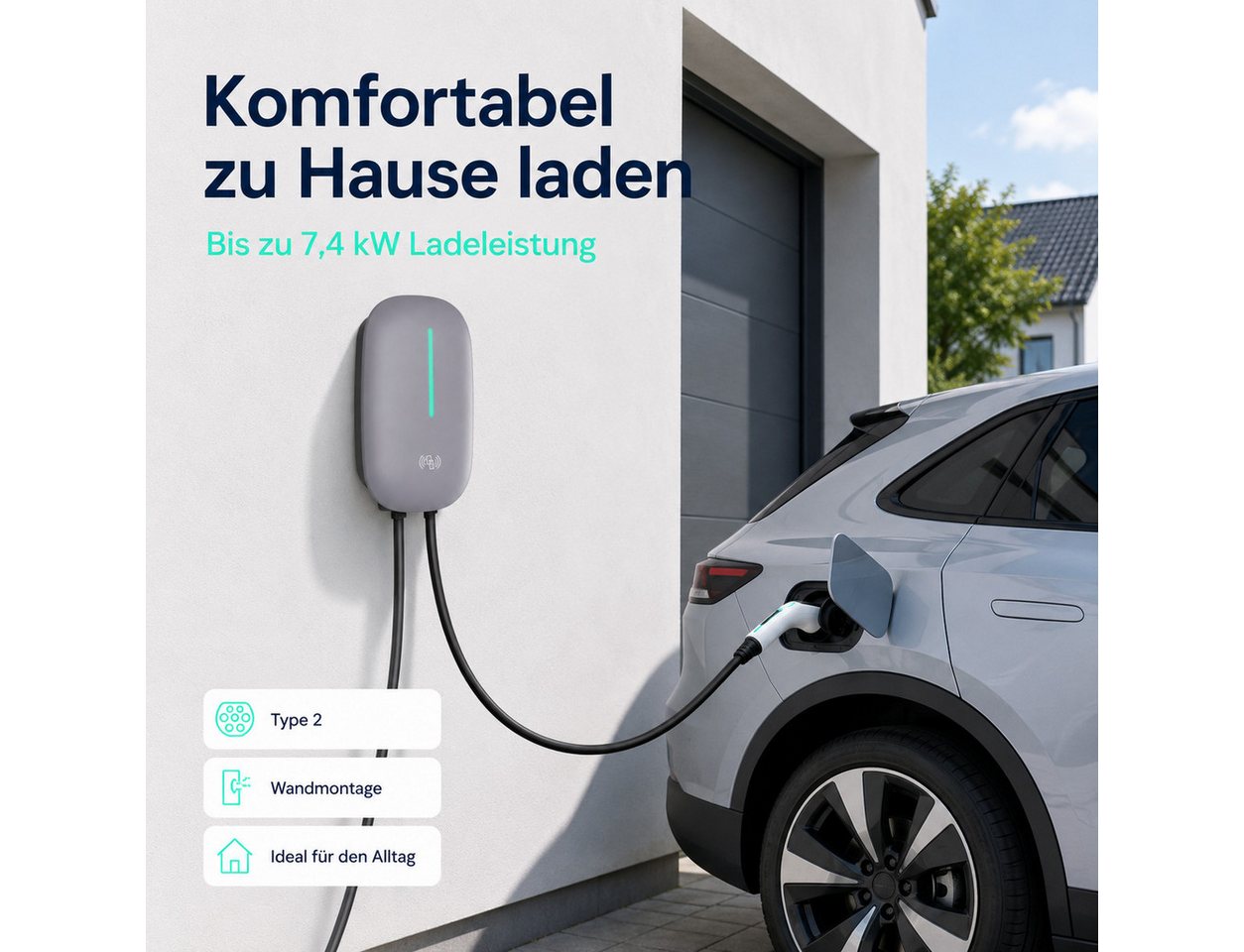 Tekoo Elektroauto-Ladestation Ladestation Wallbox E-Auto 7,4kW Typ 2 WLAN & App-Steuerung, Wallbox 7,4kW / 32A, 1-phasig, Einzelgerät, 9-facher Sicherheitsschutz,intelligenter Temperaturkontrollchip Bild 3