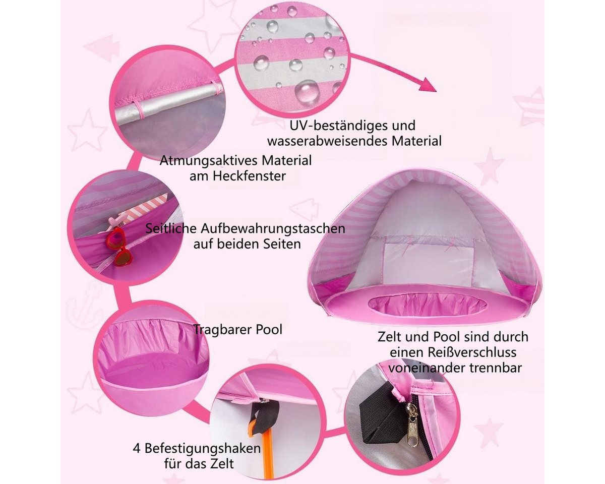 FOUORTUNATE-BEE Strandmuschel Pop Up Strandzelt mit Mini Pool UV Sonnenschutz für Kleinkinder, Ideal für Strand Garten Picknick Camping Reisen und Sommertage