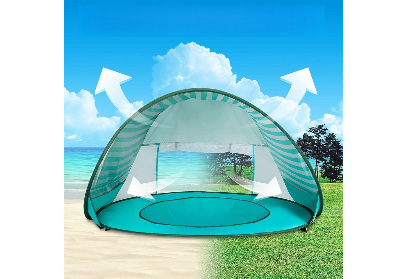 FOUORTUNATE-BEE Strandmuschel Pop Up Strandzelt mit Mini Pool UV Sonnenschutz für Kleinkinder, Ideal für Strand Garten Picknick Camping Reisen und Sommertage Bild 2