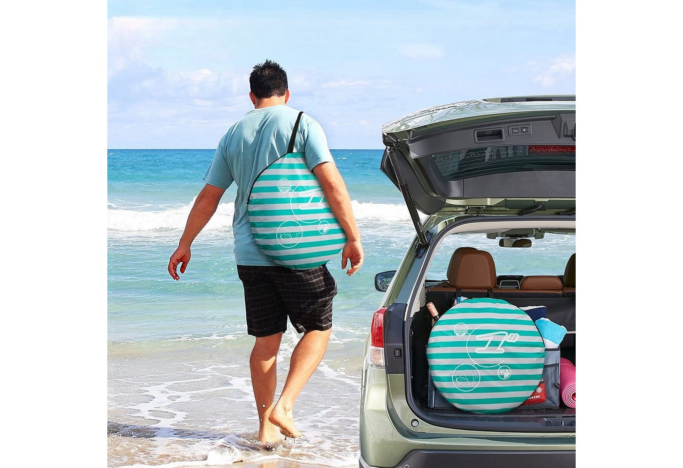 FOUORTUNATE-BEE Strandmuschel Pop Up Strandzelt mit Mini Pool UV Sonnenschutz für Kleinkinder, Ideal für Strand Garten Picknick Camping Reisen und Sommertage Bild 3