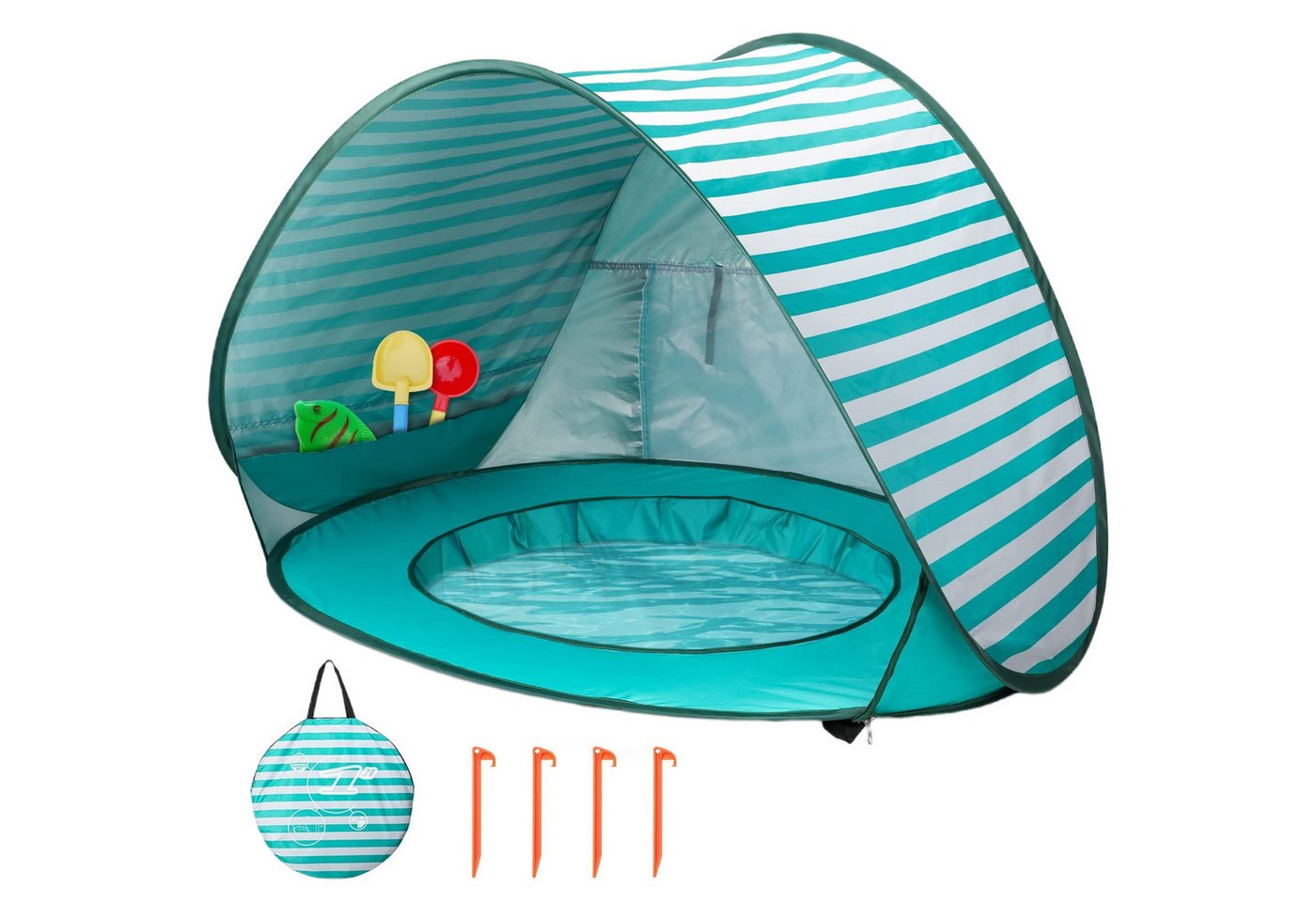 FOUORTUNATE-BEE Strandmuschel Pop Up Strandzelt mit Mini Pool UV Sonnenschutz für Kleinkinder, Ideal für Strand Garten Picknick Camping Reisen und Sommertage Bild 4