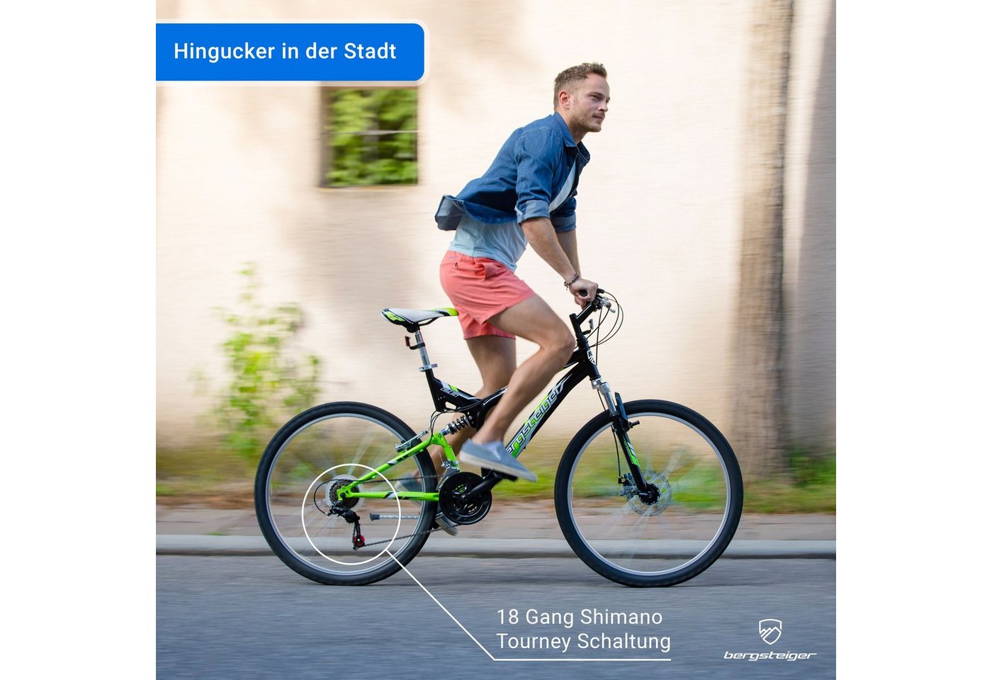 bergsteiger Mountainbike Buffalo 26 Zoll Mountainbike, geeignet ab 155 cm, Damen, Herren, 18 Gang Shimano Tourney RD-TZ50 Schaltwerk, Kettenschaltung, Scheibenbremsen, V-Brake Bild 2
