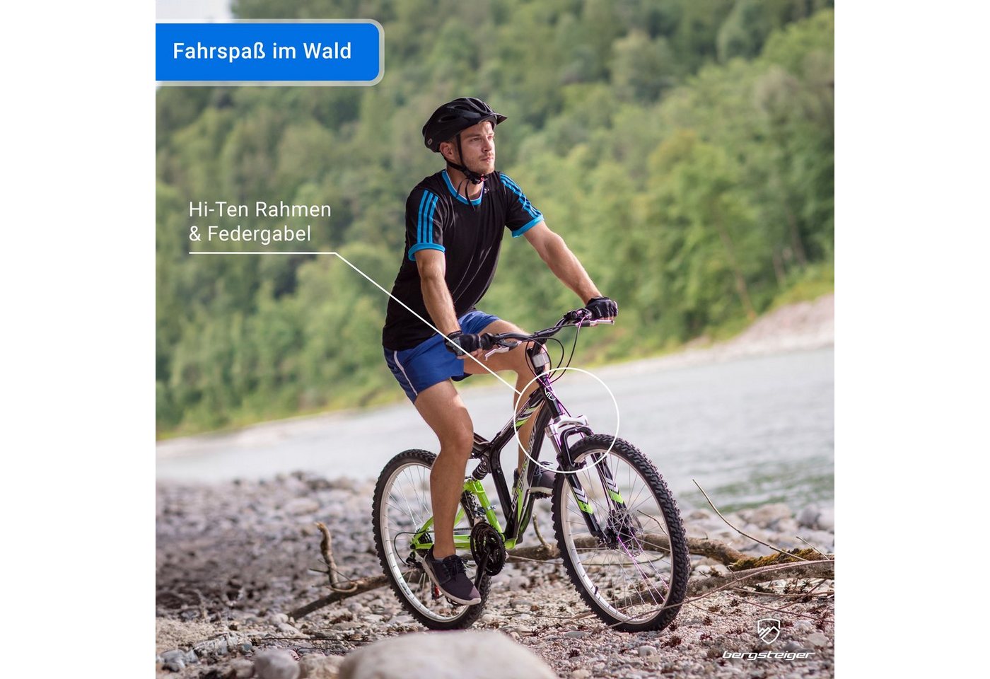 bergsteiger Mountainbike Buffalo 26 Zoll Mountainbike, geeignet ab 155 cm, Damen, Herren, 18 Gang Shimano Tourney RD-TZ50 Schaltwerk, Kettenschaltung, Scheibenbremsen, V-Brake Bild 3