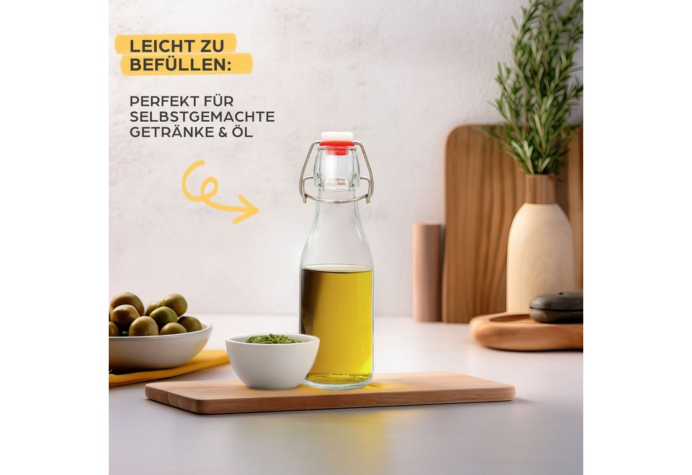 Praknu Trinkflasche 6er Set Glasflaschen 250ml mit Bügelverschluss - Bügelflaschen Zum, Öl Flasche, Flaschen Aufbewahrung, Likörflaschen, Bügelflasche Set Bild 4