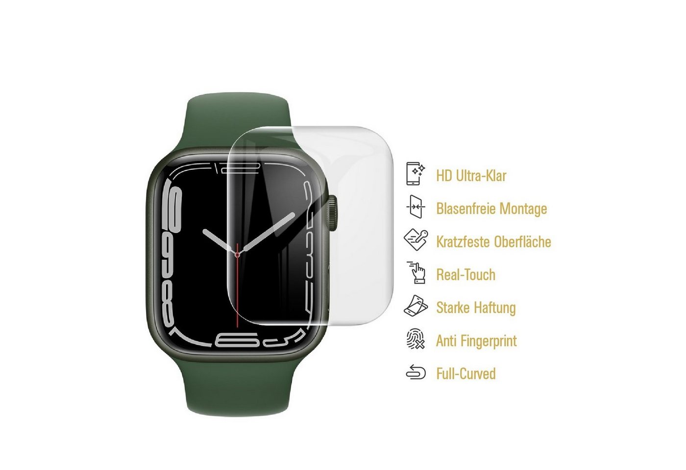 Protectorking Schutzfolie 2x Panzerfolie für Apple Watch 7 41mm FULL CURVED Displayschutz Schutz, (2-Stück), Unzerbrechliche FULL CURVED PET ANTI-SHOCK Panzerfolie HD ULTRA KLAR Bild 4