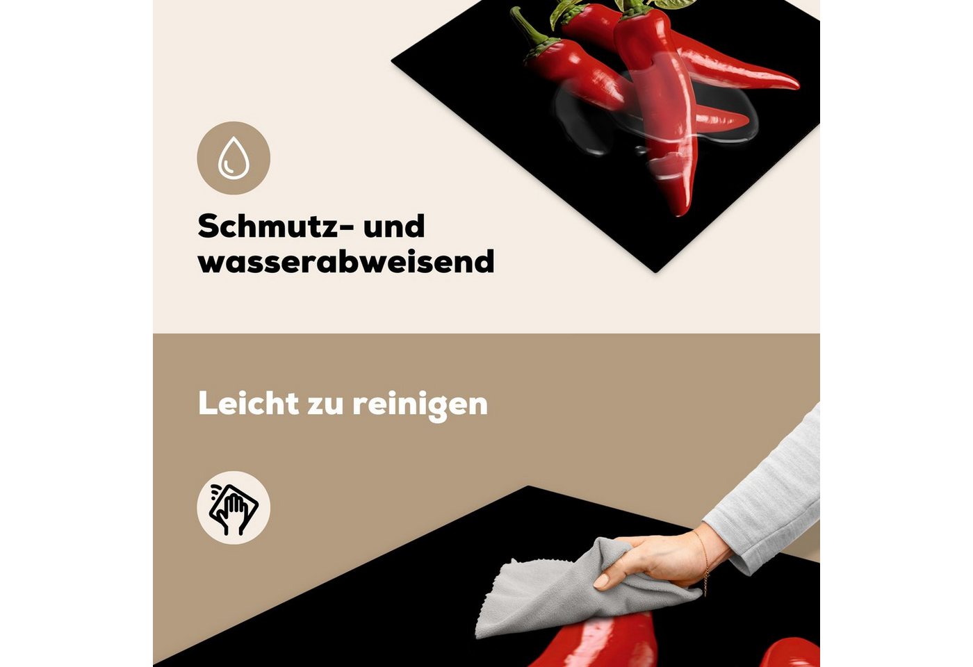 MuchoWow Herd-Abdeckplatte Roter Paprika - Rot - Kräuter - Gewürze - Schwarz, Vinyl, (1 tlg), Küche Herdabdeckplatte Ceranfeld Vinyl Einteilig, 59x52 cm Bild 4