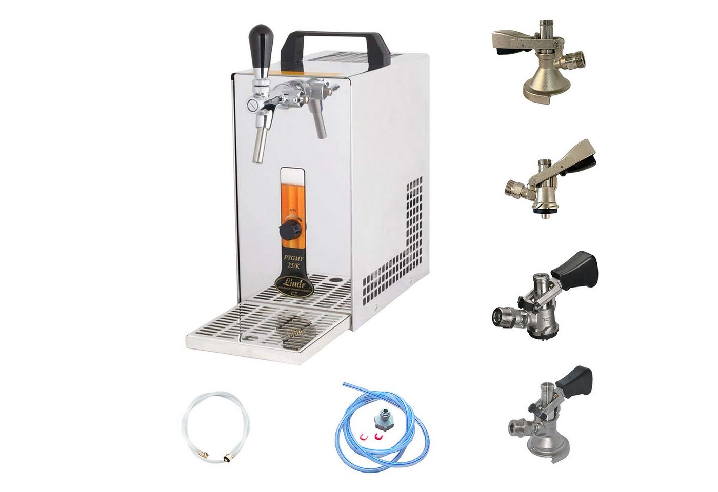 ich-zapfe Bierzapfanlage Komplett Set - Zapfanlage, Bierzapfanlage PYGMY 25/K mit, Membranpumpe, 1-leitig Trockenkühlgerät aus Edelstahl, 35 Liter/h, Gre