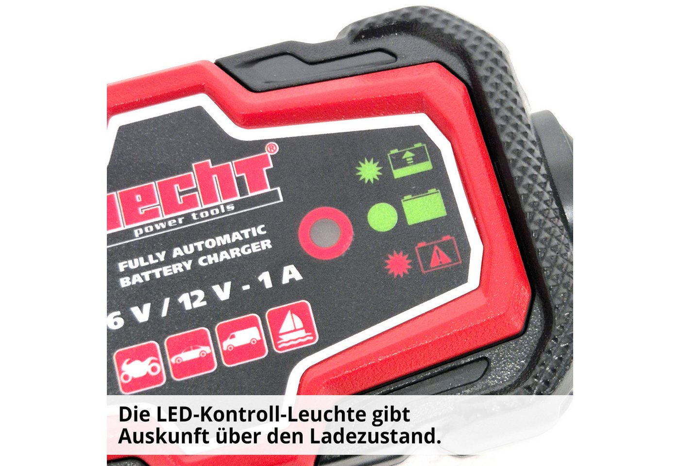Hecht 2030 Erhaltungsladegerät 6V 12V 1A AGM GEL Blei IP65 2-30 Ah Batterie-Ladegerät (1000 mA, Vollautomatisch, Batteriepflege, Überwinterung, wetterfest) Bild 5