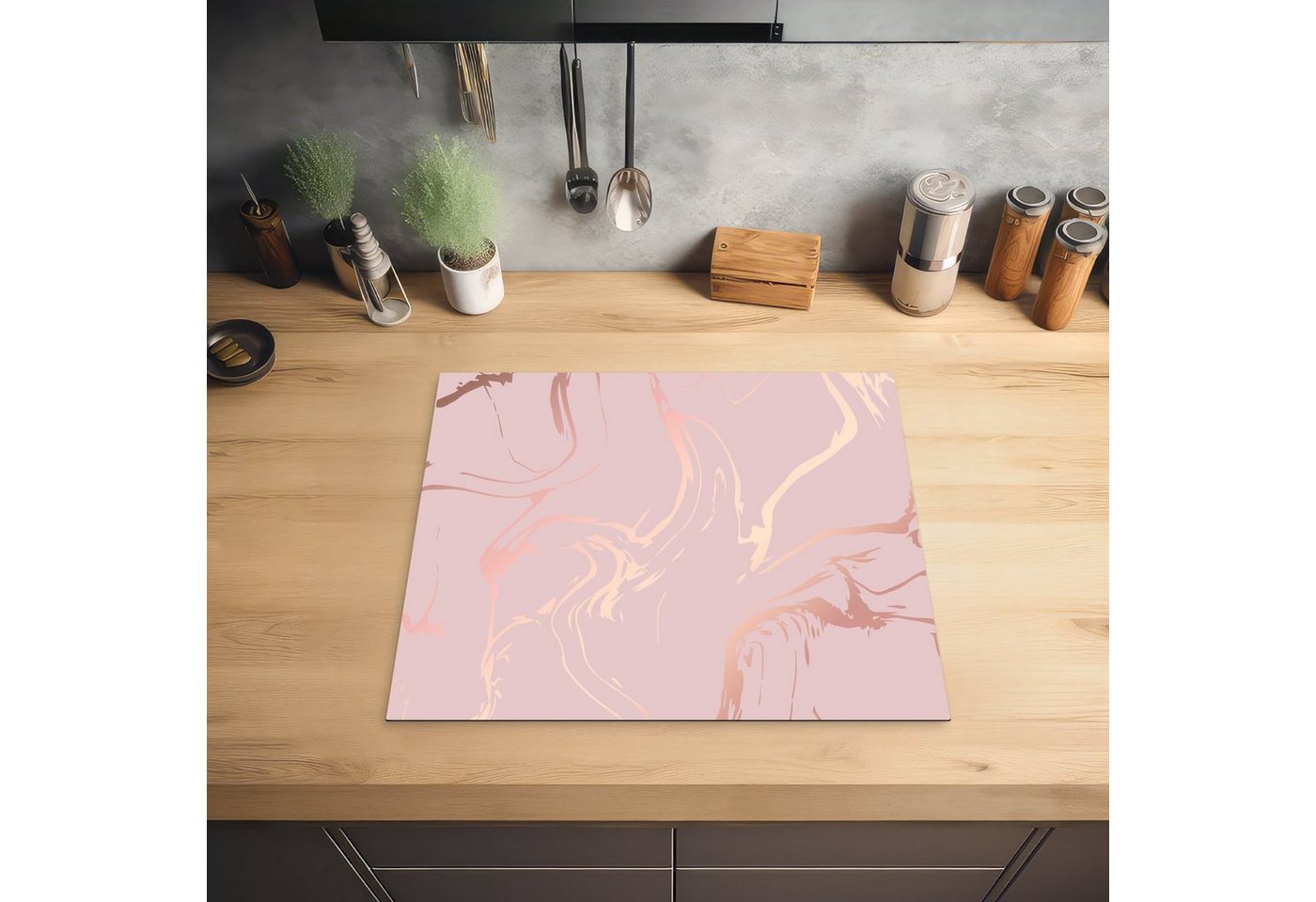 MuchoWow Herd-Abdeckplatte Marmor - Roségold - Linie, Vinyl, (1 tlg), Ceranfeldabdeckung Küche, Herdabdeckplatte Einteilig, 59x51 cm Bild 3