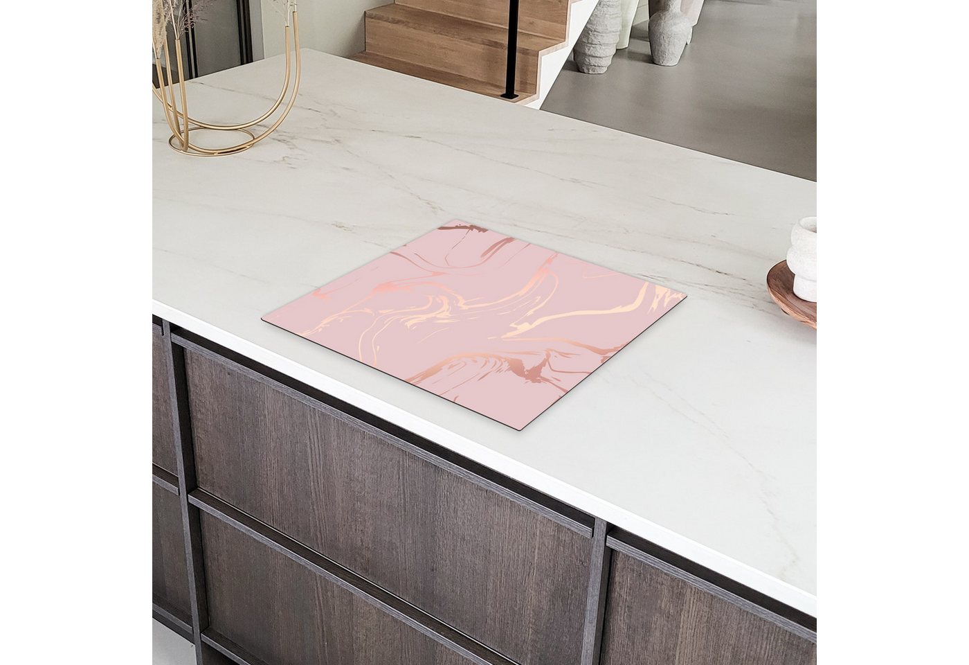 MuchoWow Herd-Abdeckplatte Marmor - Roségold - Linie, Vinyl, (1 tlg), Ceranfeldabdeckung Küche, Herdabdeckplatte Einteilig, 59x51 cm Bild 4