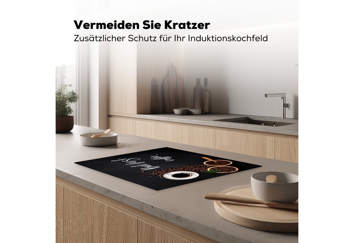 MuchoWow Herd-Abdeckplatte Zitate - Kaffee - Sprichwörter - Aber erst der Kaffee, Vinyl, (1 tlg), Abdeckung Induktionskochfeld Schutzmatte, Küche Deko, 65x52 cm Bild 3