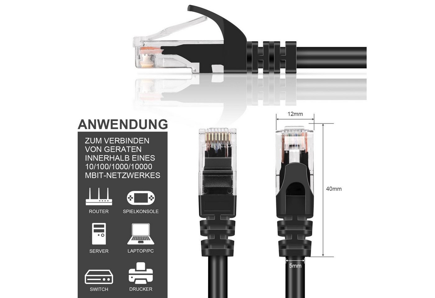 VERCO Cat 6 Netzwerkkabel rundes LAN-Kabel, RJ-45 (Ethernet), (100 cm), 10 / 100 / 1000 Mbits Geschwindigkeit bis 1 Gbits UTP Patchkabel Bild 2