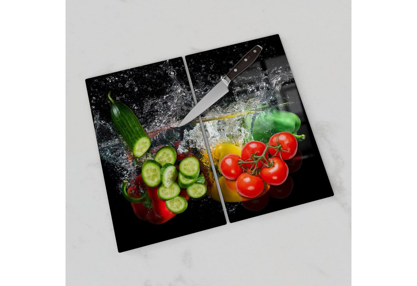 DEQORI Herdblende-/Abdeckplatte 'Drei Paprika im Wasser', Glas, (2 tlg), Herdabdeckplatte Ceranfeld Herd Platte Abdeckung Glasplatte Bild 3