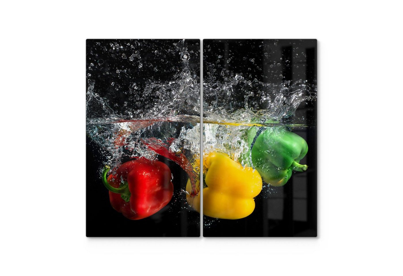 DEQORI Herdblende-/Abdeckplatte 'Drei Paprika im Wasser', Glas, (2 tlg), Herdabdeckplatte Ceranfeld Herd Platte Abdeckung Glasplatte Bild 5