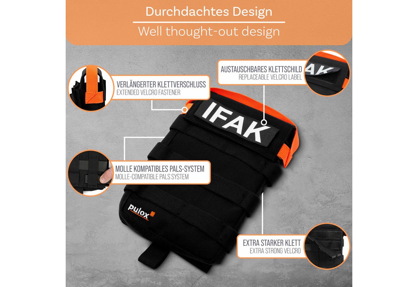 pulox Erste-Hilfe-Set IFAK Tasche - Taktisches Erste Hilfe Kit, kompatibel mit MOLLE-System Bild 2