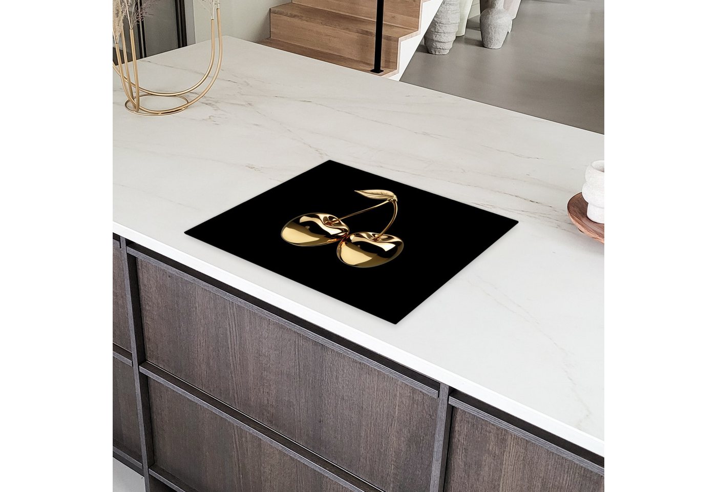 MuchoWow Herd-Abdeckplatte Kirsche - Schwarz - Gold - Chrom, Vinyl, (1 tlg), Abdeckung Induktionskochfeld Schutzmatte, Küche Deko, 65x52 cm Bild 3