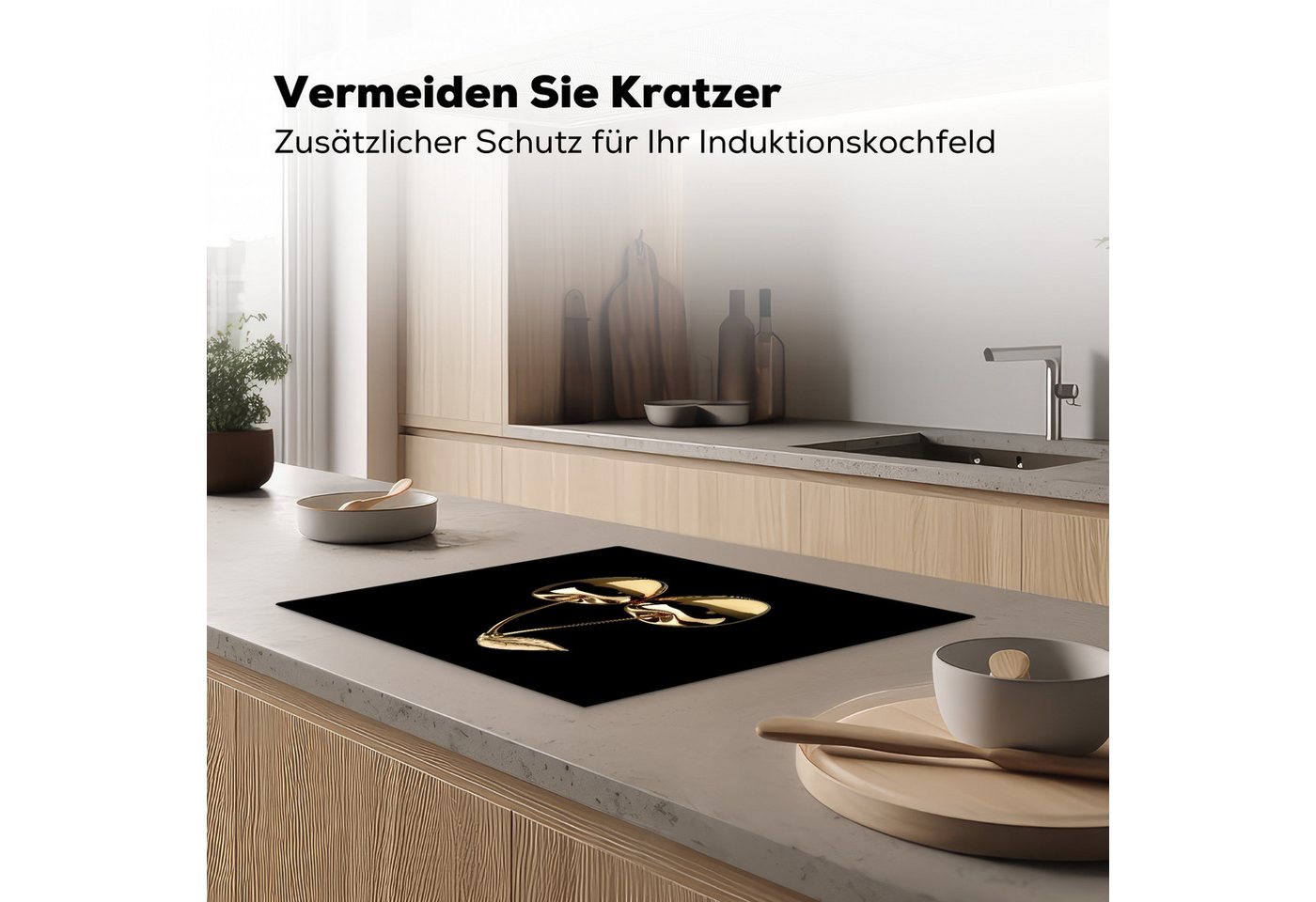 MuchoWow Herd-Abdeckplatte Kirsche - Schwarz - Gold - Chrom, Vinyl, (1 tlg), Abdeckung Induktionskochfeld Schutzmatte, Küche Deko, 65x52 cm Bild 5