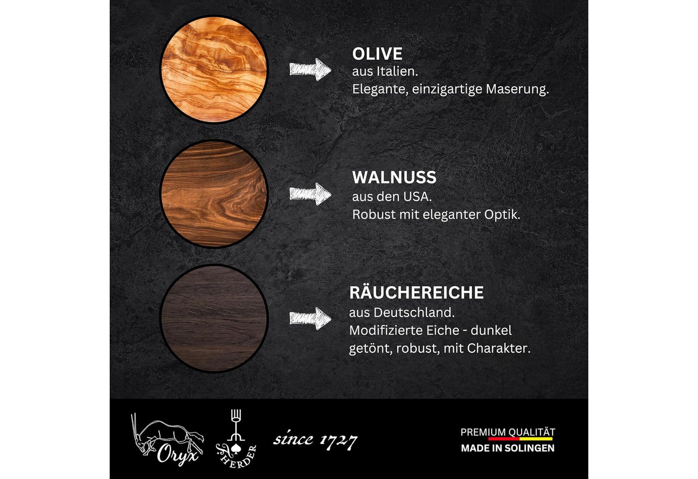 Friedr. Herder Abr. Sohn GmbH Universalmesser Oryx Taschenmesser Black oak/Räuchereiche 4133.110.BLOAK carbonstahl