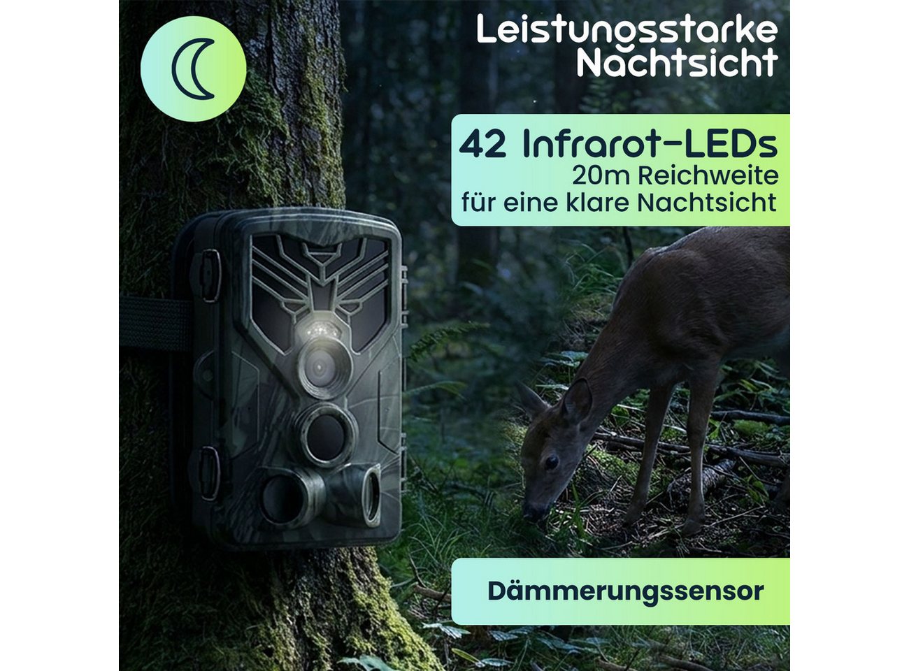 Casativo Wildkamera WLAN-Liveübertragung, 2 PIR, Nachtsicht & 8 Mon. Stand-by (1-tlg., 4K-UHD-Wildkamera)