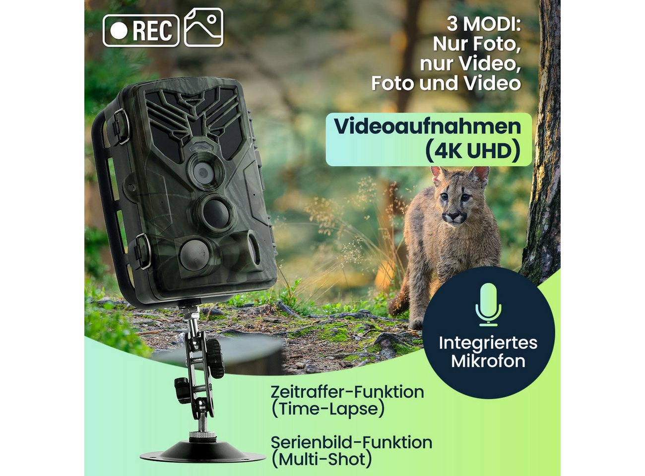 Casativo Wildkamera WLAN-Liveübertragung, 2 PIR, Nachtsicht & 8 Mon. Stand-by (1-tlg., 4K-UHD-Wildkamera) Bild 2