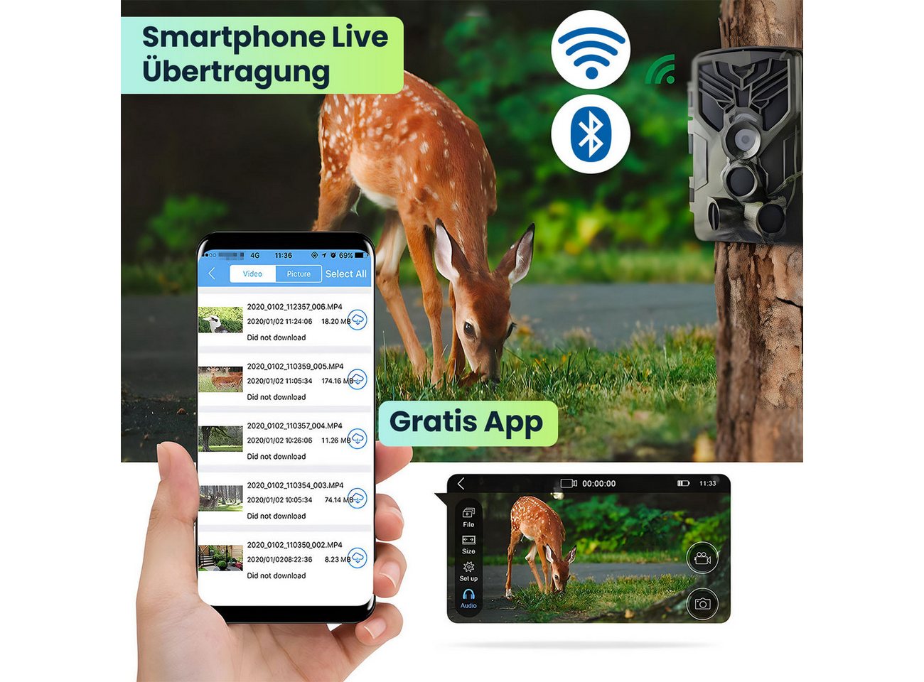 Casativo Wildkamera WLAN-Liveübertragung, 2 PIR, Nachtsicht & 8 Mon. Stand-by (1-tlg., 4K-UHD-Wildkamera) Bild 4