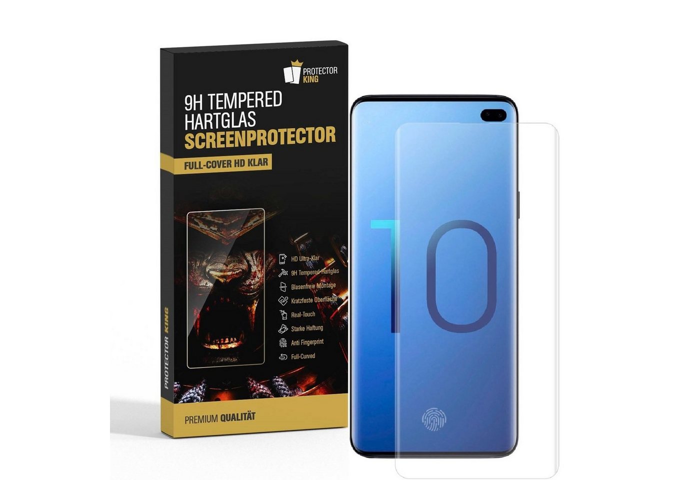 Protectorking Schutzfolie 3x 9H Panzerglas für Samsung Galaxy S10 Plus FULL CURVED Displayschutz, (3-Stück), Displayschutzglas, Schutzglas Echtglas Tempered 9H Härte HD-KLAR