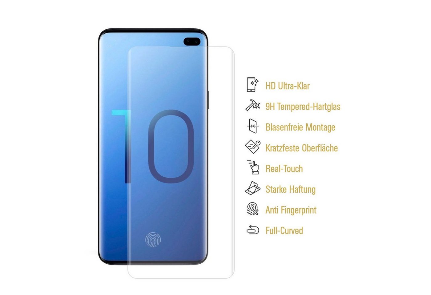 Protectorking Schutzfolie 3x 9H Panzerglas für Samsung Galaxy S10 Plus FULL CURVED Displayschutz, (3-Stück), Displayschutzglas, Schutzglas Echtglas Tempered 9H Härte HD-KLAR Bild 4