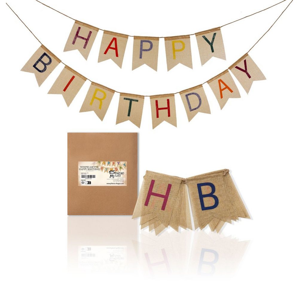PHENO FLAGS Flagge Happy Birthday Stoff-Wimpelketten (2m und 2,5m), wiederverwendbar Bild 4