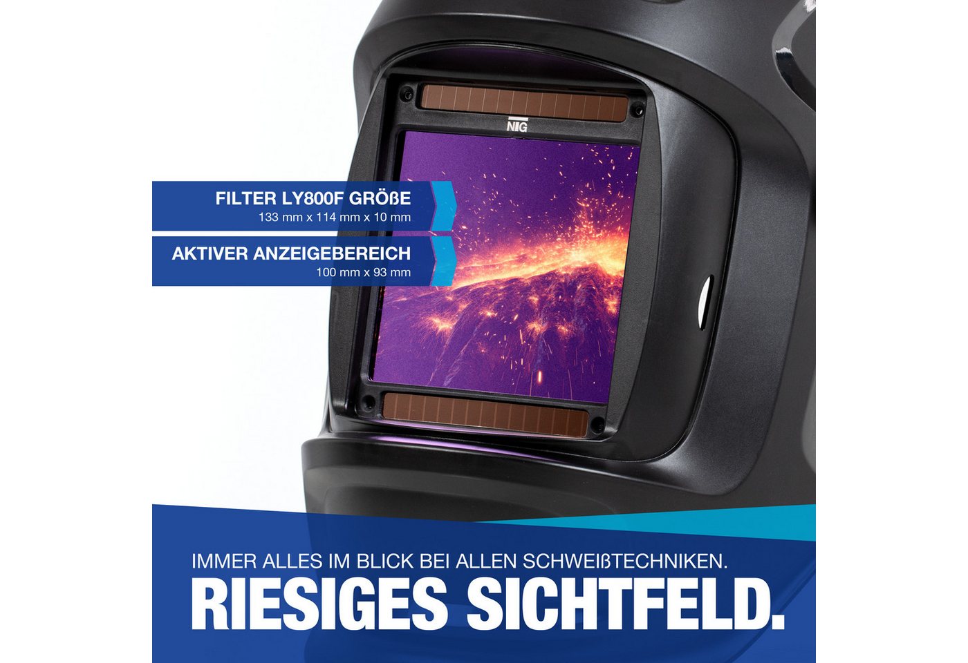 NTG Nutzfahrzeug Technik GmbH Schweißhelm Automatik 4 Sensoren DIN 5–13 Schweißmaske Schleifen Schweißschild, extra großes Sichtfeld + 4 High-Speed-Sensoren Abdunkelung Bild 2