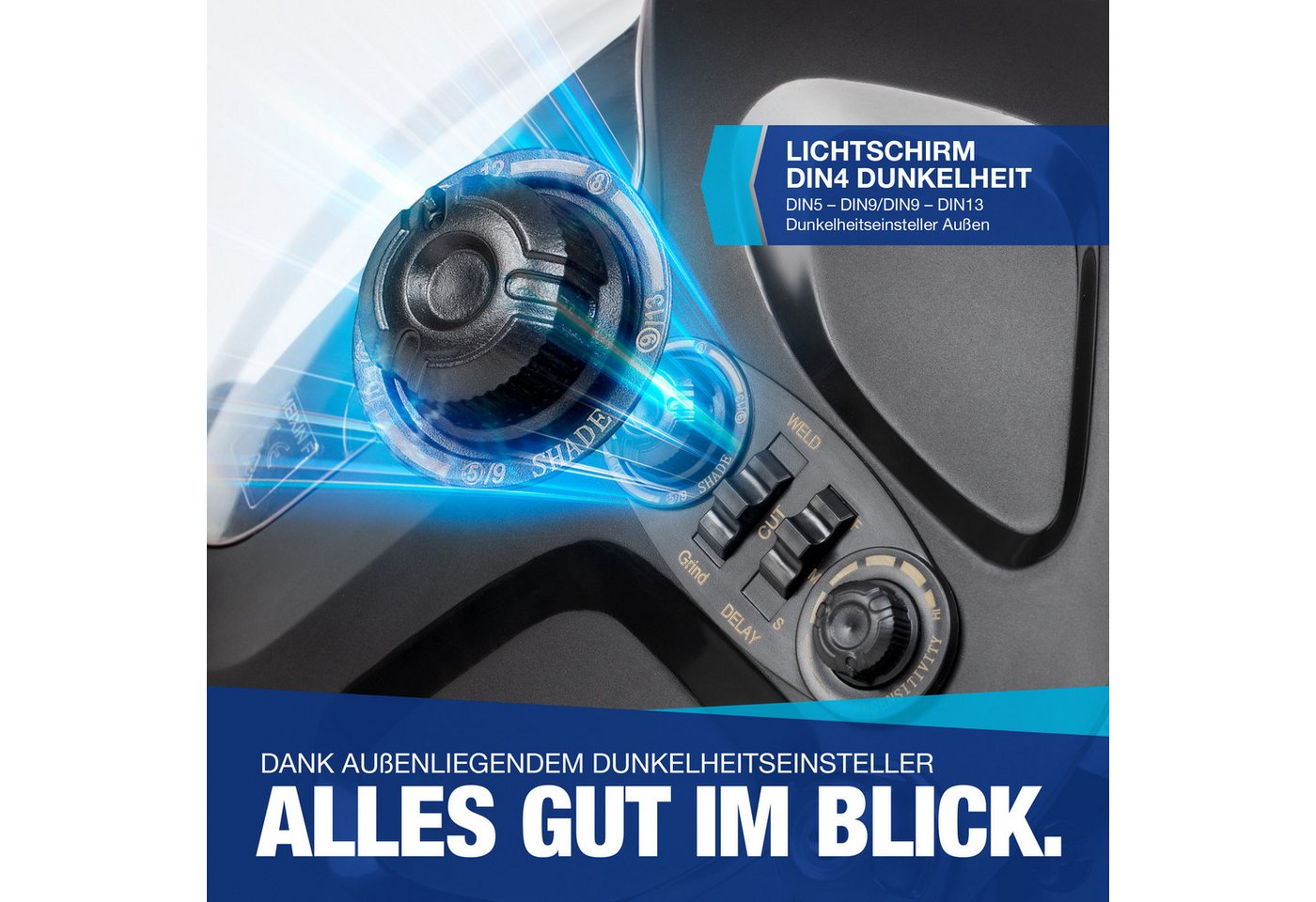 NTG Nutzfahrzeug Technik GmbH Schweißhelm Automatik 4 Sensoren DIN 5–13 Schweißmaske Schleifen Schweißschild, extra großes Sichtfeld + 4 High-Speed-Sensoren Abdunkelung Bild 5