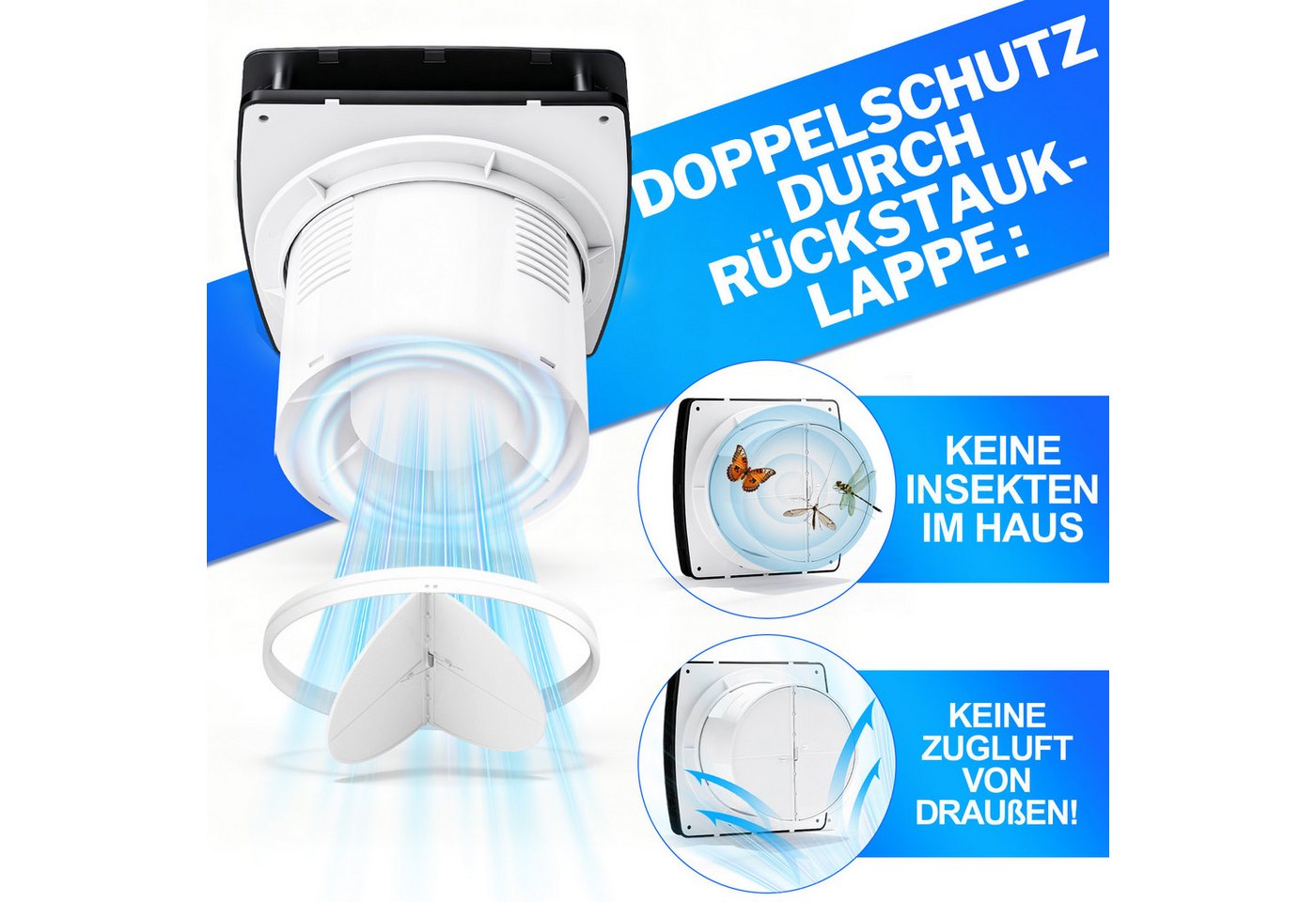 XERSEK Badlüfter 6" Wandventilator Leiser Abluftventilator mit Feuchtesensor Nachlauf, 18W 240m³/h Lüfter, Rückstauklappe, 30s-30min Verzögerung einstellbar Bild 3