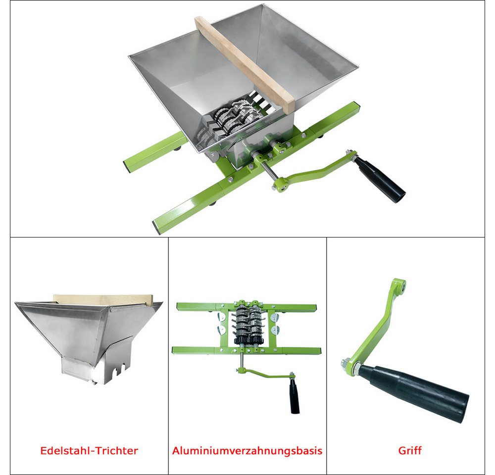 FIVMEN Entsafter 7L Obstmühle Obstmuser Obsthäcksler Beerenmühle Traubenmühle, Maischemühle Mühle Muser manuell Obstpresse mit Handkurbel