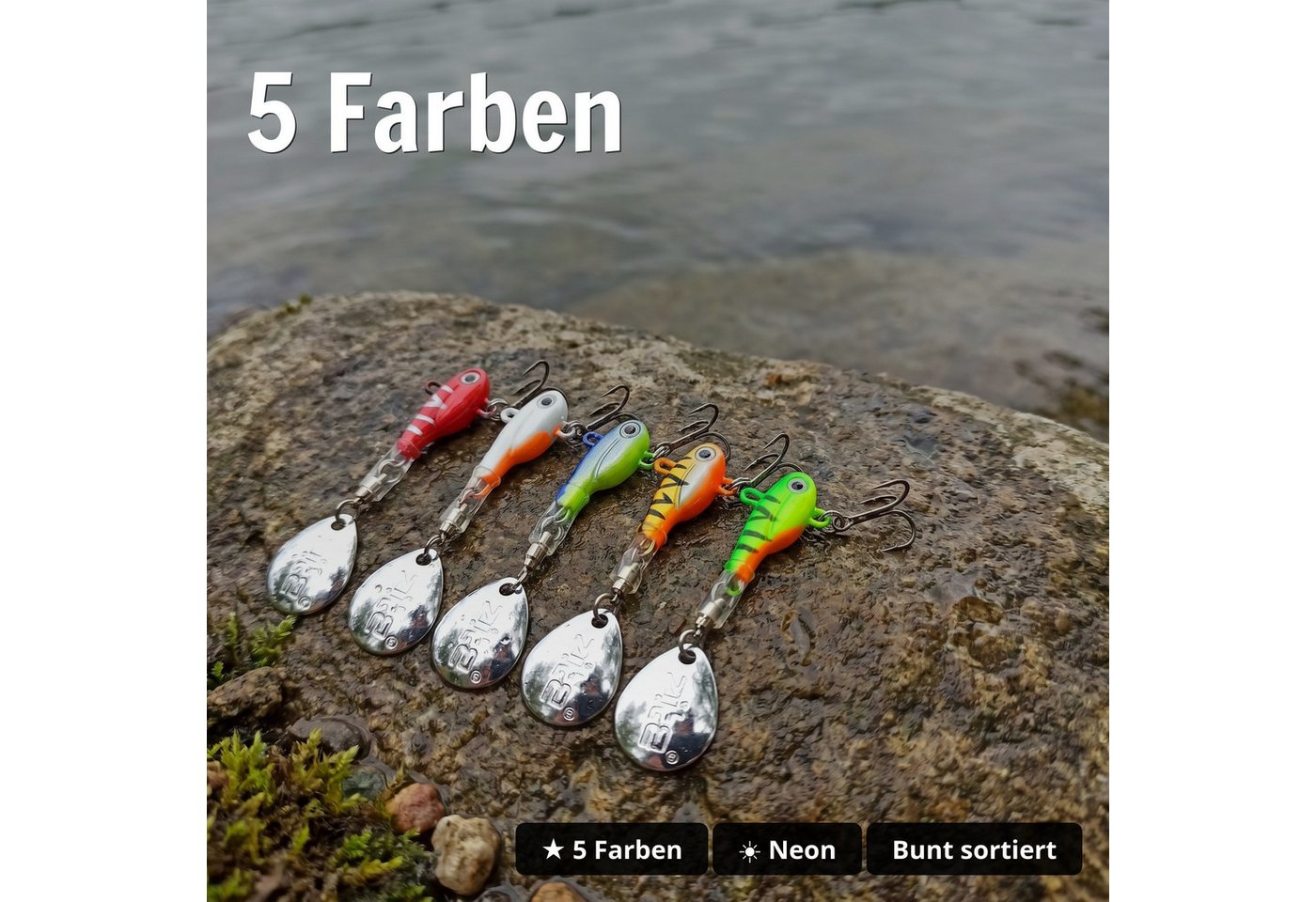 Zite Kunstköder Jigspinner Set Neon S-L 5-20g 5 Farben Box Barsch Forelle Hecht Zander Bild 4