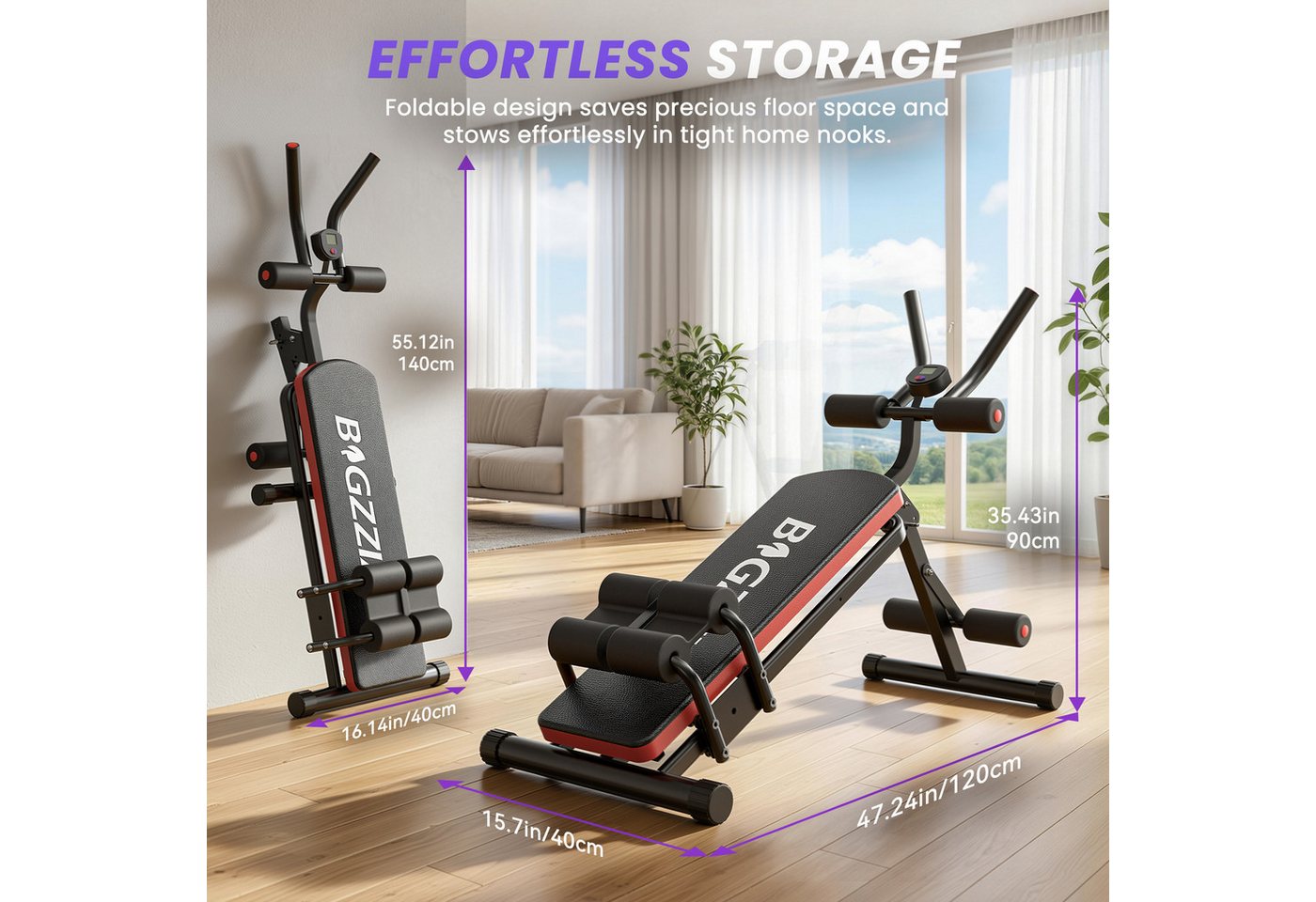 Hamlody Bauchtrainer Faltbare Bauchtrainer – Ergonomisch & Vielseitig für Muskeltraining (Einfache Installation, 80-120 kg Tragfähigkeit), Ergonomisches Design, sicher in der Anwendung, faltbar Bild 2