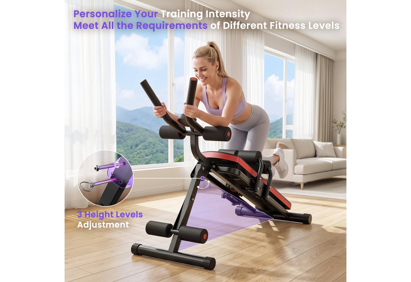 Hamlody Bauchtrainer Faltbare Bauchtrainer – Ergonomisch & Vielseitig für Muskeltraining (Einfache Installation, 80-120 kg Tragfähigkeit), Ergonomisches Design, sicher in der Anwendung, faltbar Bild 3