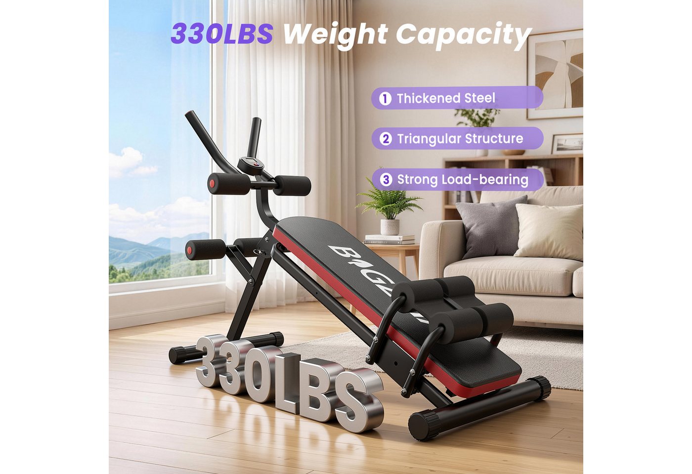 Hamlody Bauchtrainer Faltbare Bauchtrainer – Ergonomisch & Vielseitig für Muskeltraining (Einfache Installation, 80-120 kg Tragfähigkeit), Ergonomisches Design, sicher in der Anwendung, faltbar Bild 4
