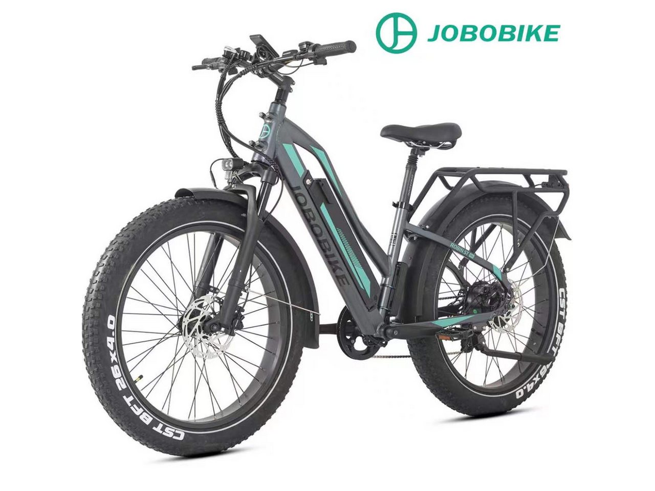 JOBOBIKE E-Bike Mountainbike 26x4 Zoll, 180km, 80Nm, Gefederte Sattelstütze & Bremslicht & Blinker, 7 Gang Shimano, Kettenschaltung, Heckmotor, 840 Wh, (LCD-Farbdisplay, für Asphalt, Schotter und Gelände, Aluminiumrahmen), 5 Stufen, Fatbike, MTB, Elektrofahrrad für Damen und Herren Bild 4