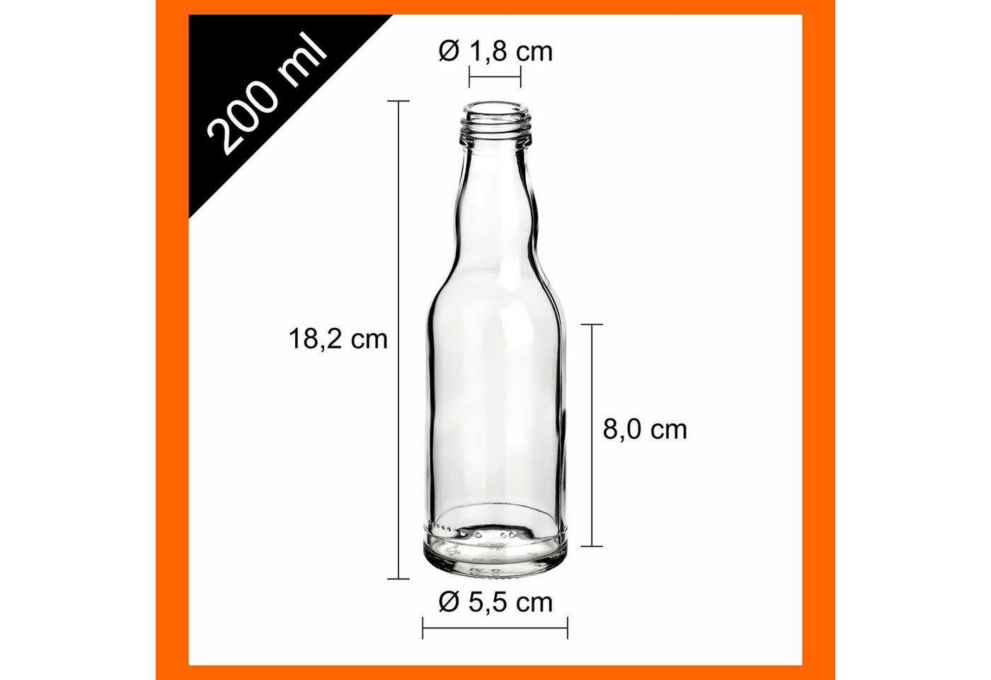 gouveo Trinkflasche Glasflaschen 200 ml Kropfhals mit Schraub-Deckel - Kleine Flasche 0,2l, 24er Set, silberfarben