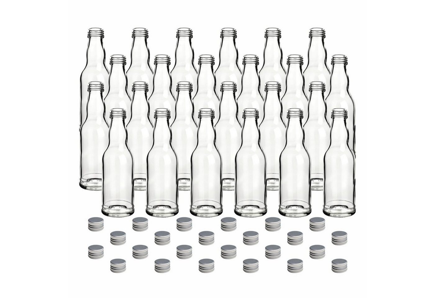 gouveo Trinkflasche Glasflaschen 200 ml Kropfhals mit Schraub-Deckel - Kleine Flasche 0,2l, 24er Set, silberfarben Bild 3