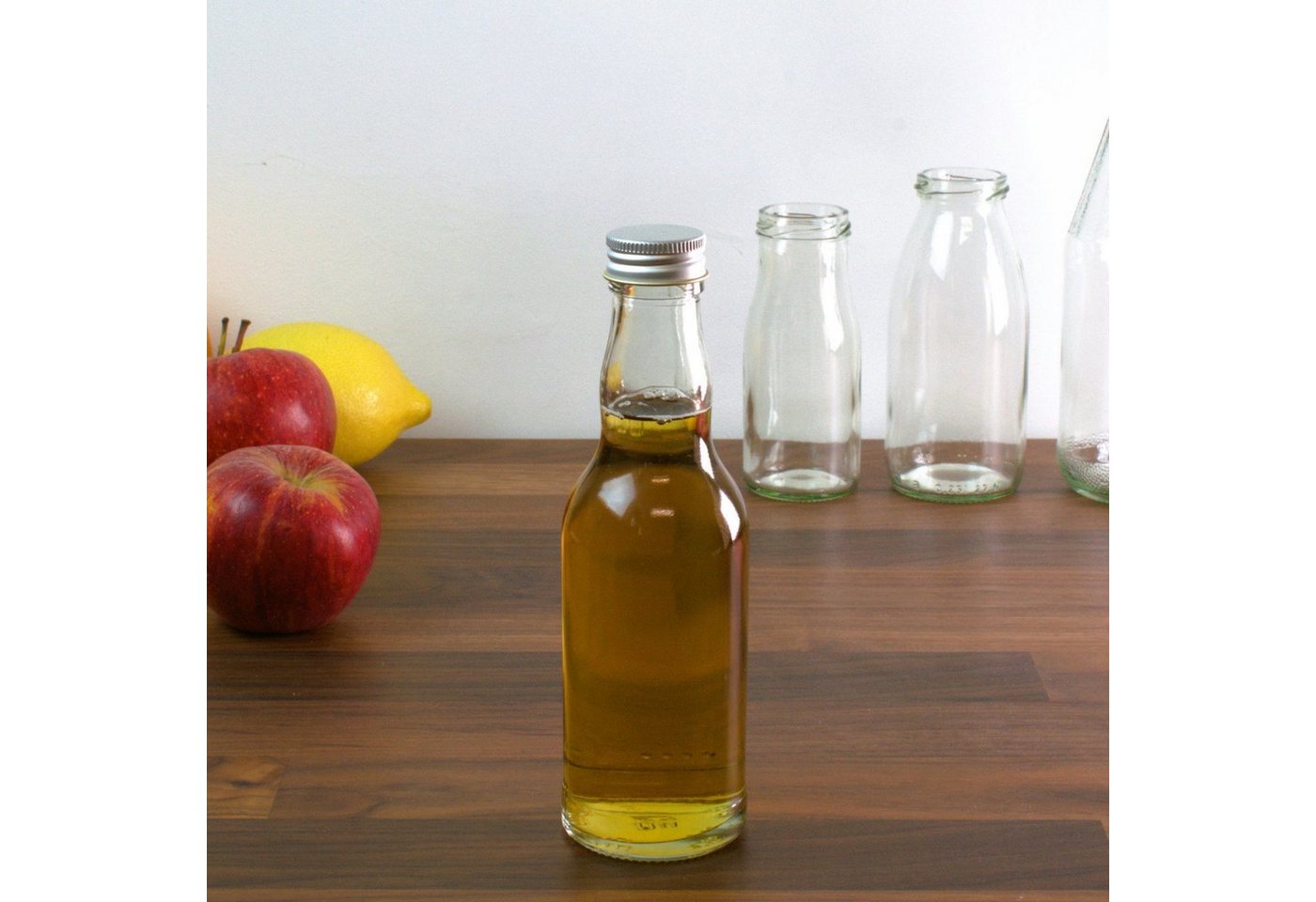gouveo Trinkflasche Glasflaschen 200 ml Kropfhals mit Schraub-Deckel - Kleine Flasche 0,2l, 24er Set, silberfarben Bild 5