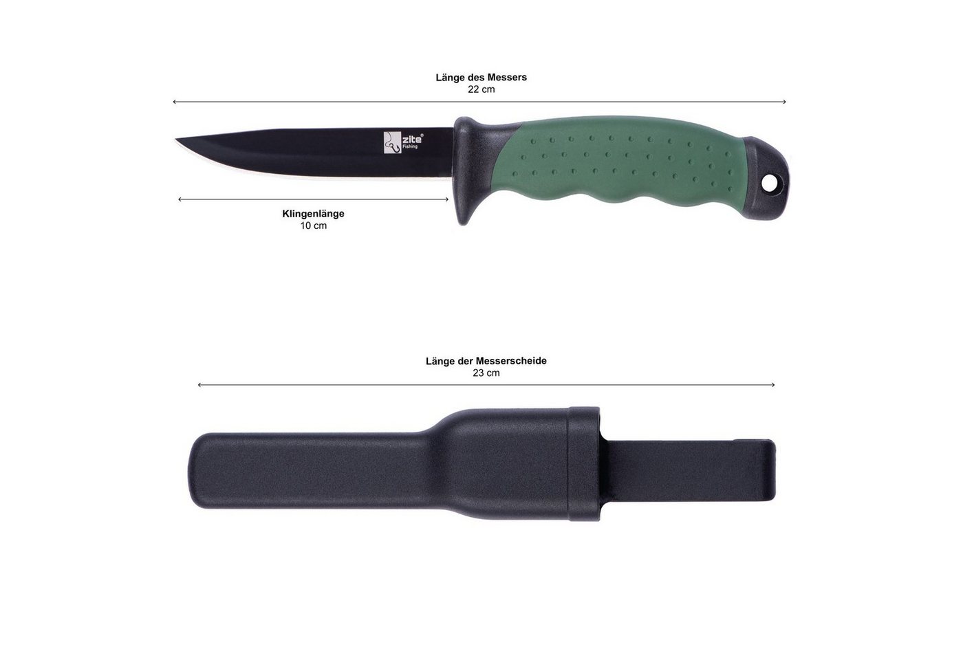 Zite Anglermesser mit Gürtel-Messerscheide 22 cm rutschfest und universell einsetzbar