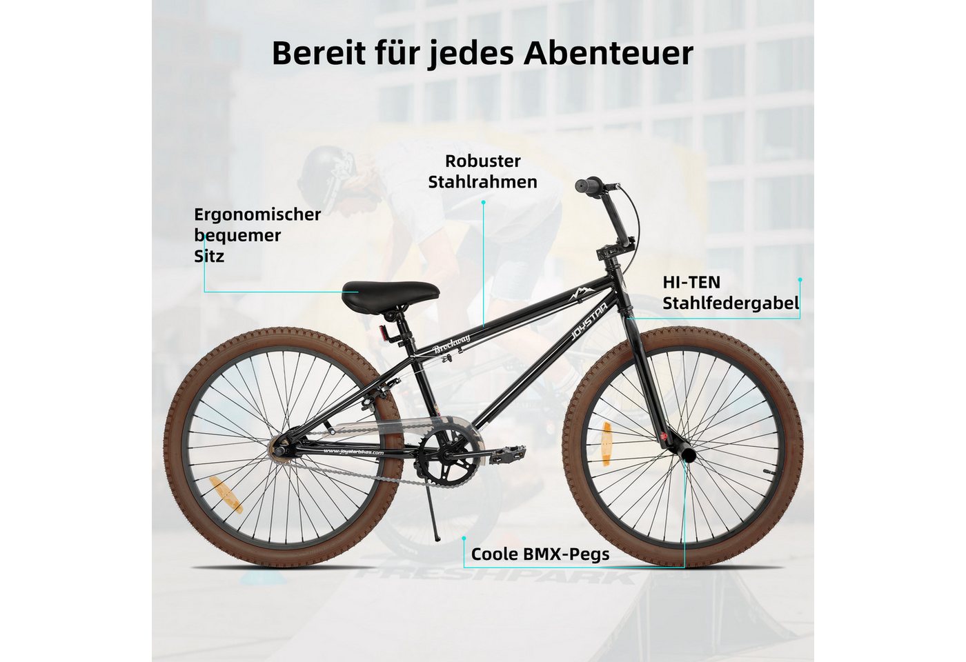 JOYSTAR Kinderfahrrad 20 Zoll BMX Fahrrad für Jungen Mädchen im Alter von 6-12 Jahren, Freestyle, Doppelbremsen, 2 pegs, Kettenschutz, Singlespeed Bild 3