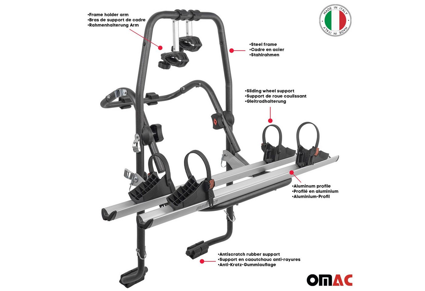 OMAC Heckfahrradträger Fahrradträger Heckklappe E Bike Peugeot 308 2 Fahrräder, Faltbar, Abnehmbar, Leichtgewichtig Bild 2