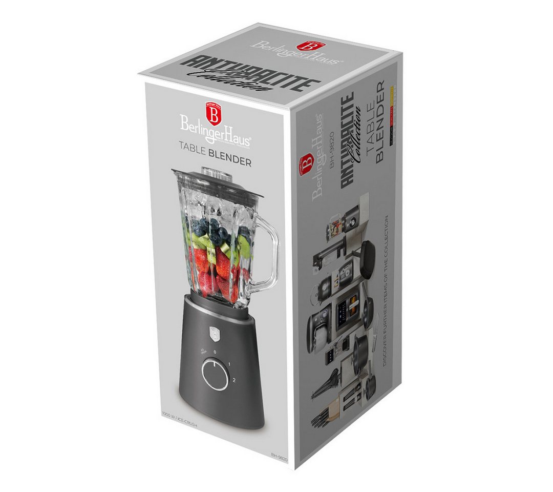 BerlingerHaus Standmixer BH 9820, 1000 W, 1,5 L Glasbehälter, 1000 W, Ice-Crush Funktion, Edelstahlmesser Bild 3